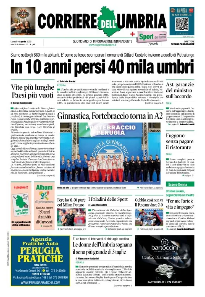 Prima-pagina-corriere umbria-del-2025-04-14